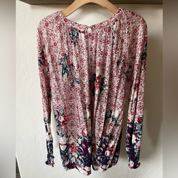 Lucky Brand|Boho Cut out knit cotton/linen blend floral blouse•••Size 1x🫶🏻 - Picture 7 of 11